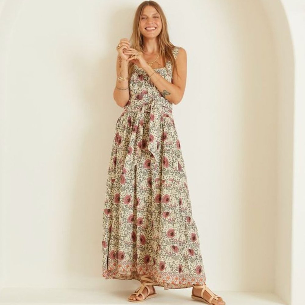 NWT Natalie Martin Jasmine Maxi Dress With Sash in Vintage Flowers Lavender SZ S